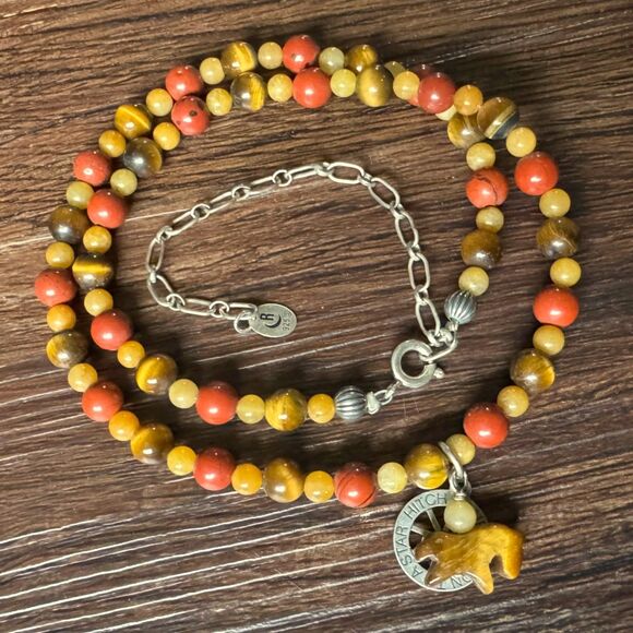 CAROLYN POLLACK STERLING SILVER TIGERS EYE BEADED WAGON WHEEL NECKLACE  16" -20" - Picture 16 of 16